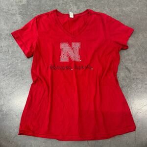 Vintage Y2K Nebraska Huskers Mcbling University Rhinestone Red Graphic Tee XL